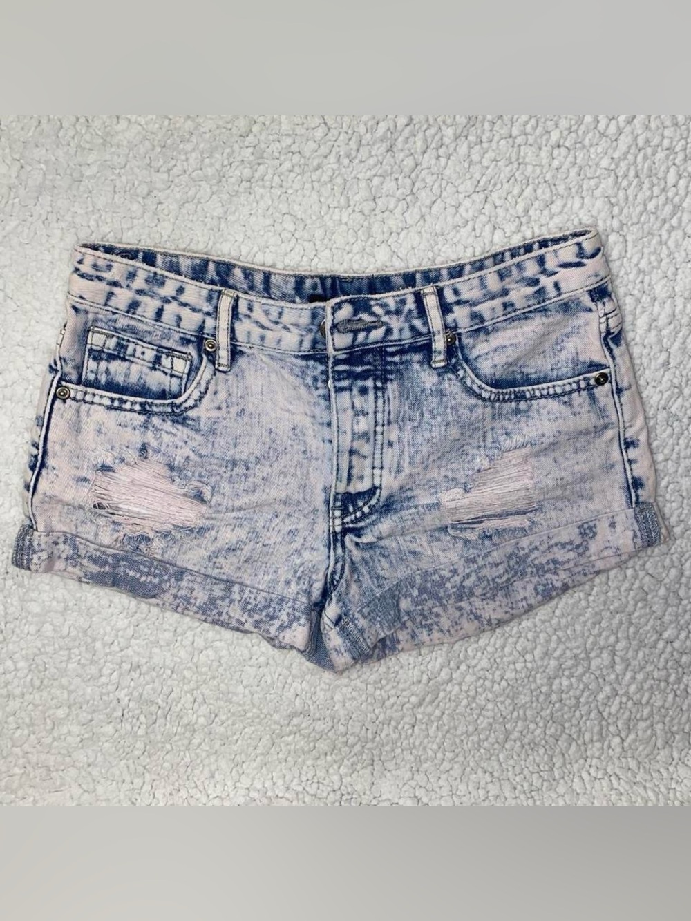 Acid Wash Distressed Retro Western Low Rise Denim Shorts